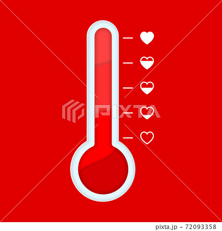 Love thermometer in paper cut style. Love meter in full condition. Valentines day card design element template. Vector illustration of heat love of romance with process degree in hearts 72093358