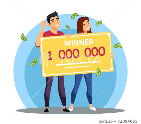 Happy lucky couple holds million bank check, won money prize Happy lucky couple holds million bank check, won money prize 72094065