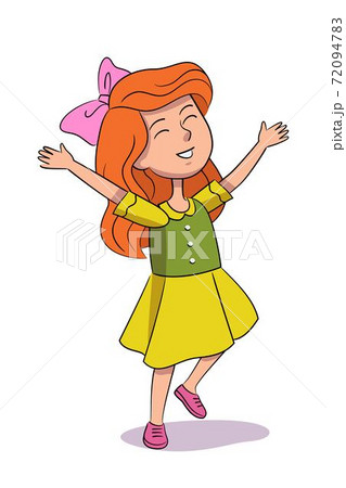 Smiling girl jumping for joy and hands up, isolated person 72094783