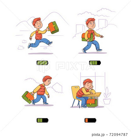 Boy loses energy charge during day, Kid and life energy battery 72094787