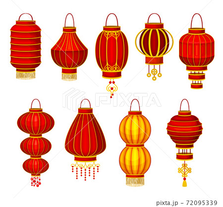 Chinese Lantern Made of Paper or Silk with Candle Inside Vector Set 72095339