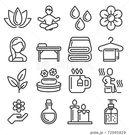 Spa and Relax Icons Set on White Background. Vector 72095829