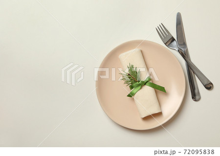 Concept of New year table setting on white background 72095838