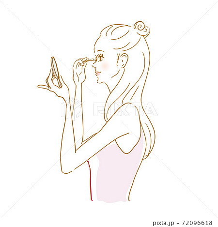 メイク中の女性 お化粧直しのイラスト素材
