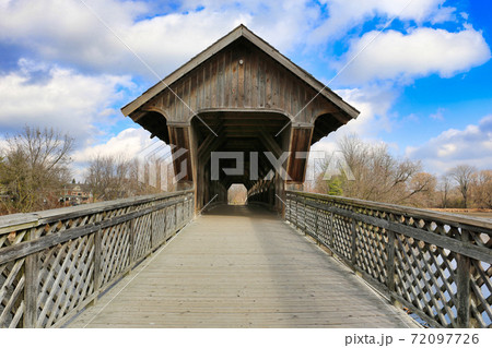 Wooden Covered Bridge in Guelph Ontario.  72097726