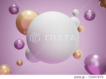 Glossy Pink and Gold Spheres with White Balls Abstract Background 72097870