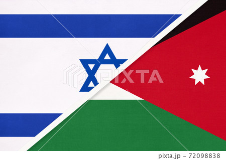 Israel and Jordan, symbol of national flags from textile. Israel and Jordan, symbol of national flags from textile. 72098838