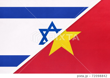 Israel and Vietnam, symbol of national flags from textile. Israel and Vietnam, symbol of national flags from textile. 72098842