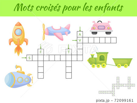 Crossword for kids. Crossword game with pictures. Kids activity worksheet colorful printable version. Educational game for study French words. Vector stock illustration. Crossword for kids. Crossword game with pictures. Kids activity worksheet colorful printable version. Educational game for study French words. Vector stock illustration. 72099161