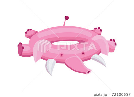 Inflatable swimming ring. Life-ring in pool for summer vacation. Cartoon rubber floating lifesaver in form of cute animal. Funny pink elephant floating ring 72100657