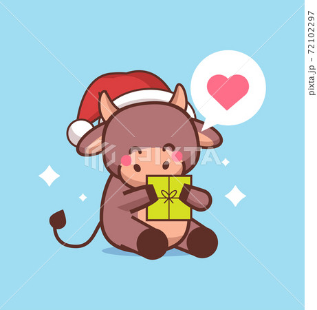 little ox in santa hat holding gift box happy chinese new year 2021 greeting card cute cow mascot cartoon character little ox in santa hat holding gift box happy chinese new year 2021 greeting card cute cow mascot cartoon character 72102297