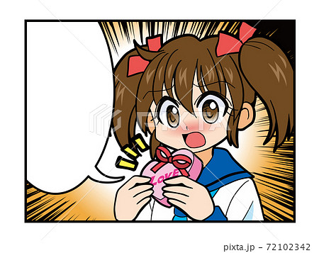 赤面し勇気を出してバレンタインチョコを渡すセーラー服の少女のイラスト素材