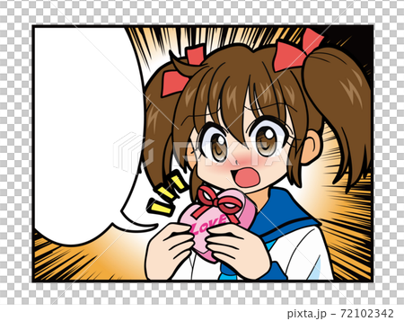 赤面し勇気を出してバレンタインチョコを渡すセーラー服の少女のイラスト素材