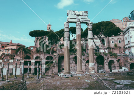 Panoramic view of temple of Venus Genetrix is ruined temple and forum of Caes 72103622
