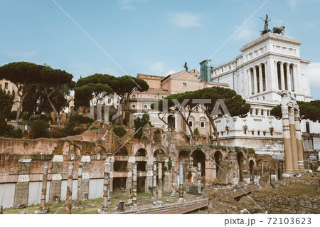 Panoramic view of temple of Venus Genetrix is ruined temple and forum of Caes 72103623