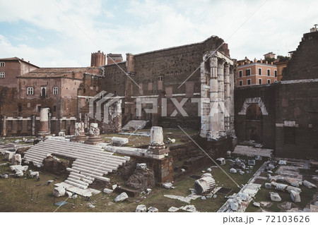 Panoramic view of Temple of Mars Ultor was an ancient sanctuary in forum of Rome 72103626