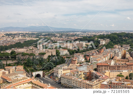 Panoramic view on city of Rome from Papal Basilica of St. Peter 72105505