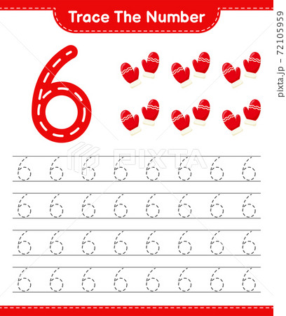 Trace the number. Tracing number with Mittens. Educational children game, printable worksheet, vector illustration Trace the number. Tracing number with Mittens. Educational children game, printable worksheet, vector illustration 72105959