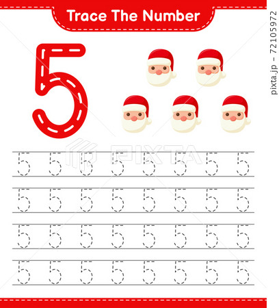 Trace the number. Tracing number with Santa Claus. Educational children game, printable worksheet, vector illustration 72105972