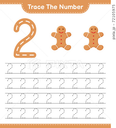 Trace the number. Tracing number with Gingerbread Man. Educational children game, printable worksheet, vector illustration 72105975