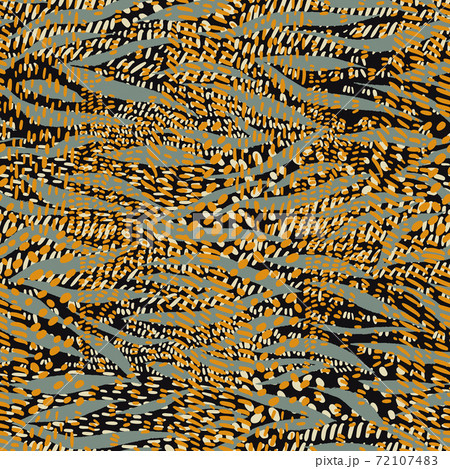 Simple geometric modern ornament. Stylish dash lines seamless pattern. Hand drawn dashed doodle elements texture. Abstract illustration with bold dotted lines forming zebra tiger leopard skin texture. 72107483
