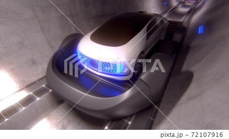 Underground high-speed transport. Personal transport riding on a platform underground in a tunnel. 3d illustration 72107916