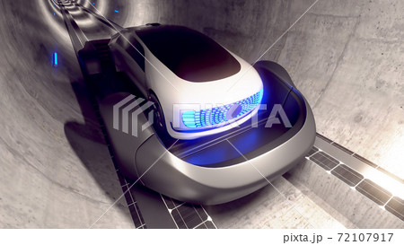 Underground high-speed transport. Moving on a platform underground in a tunnel. 3d illustration Underground high-speed transport. Moving on a platform underground in a tunnel. 3d illustration 72107917