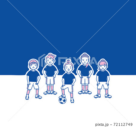 青いユニホームの女子サッカーチーム ピンクのアクセント 青背景 イラスト素材のイラスト素材