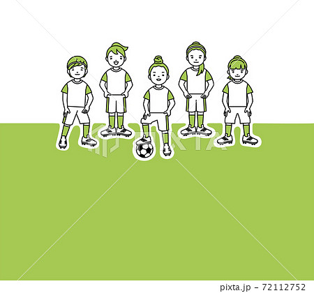 黄緑のユニホームの女子サッカーチーム 黄綠背景 イラスト素材のイラスト素材