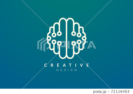 Design abstract brain shape logo with technology style. Simple and modern vector design for business brand in the field of digital technology, network, internet, media, data, electronic, software. 72116403
