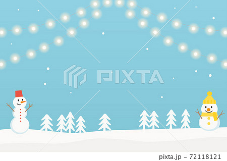 雪だるまとライトの飾りの背景イラストのイラスト素材
