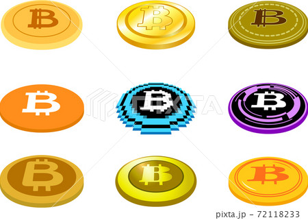 ビットコイン 仮想通貨 一枚 平面に置かれた 通貨のイラスト素材
