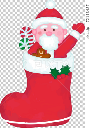 アクリル画風のクリスマスブーツに入るサンタのイラスト素材