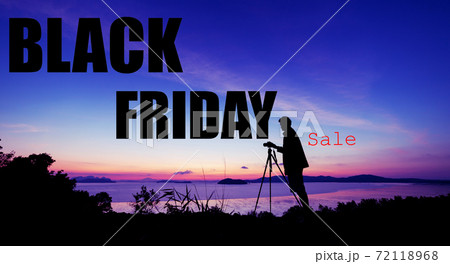 Black friday sale text on Beautiful sunset or sunrise sky with silhouette man on mountain peak concept business marketing background and product sale design copy space for text Black friday sale text on Beautiful sunset or sunrise sky with silhouette man on mountain peak concept business marketing background and product sale design copy space for text 72118968