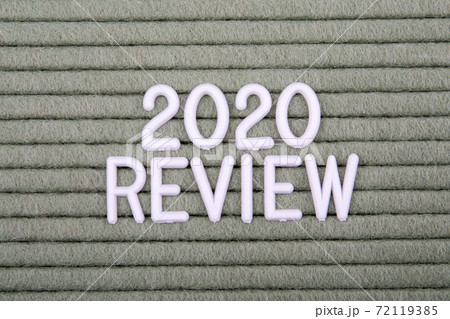 2020 REVIEW. White letters of the alphabet on a green background 72119385