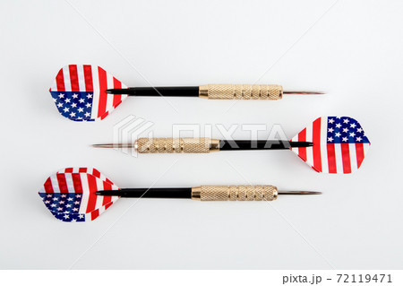 Three dart with the flag of the United States of America on a white Three dart with the flag of the United States of America on a white 72119471