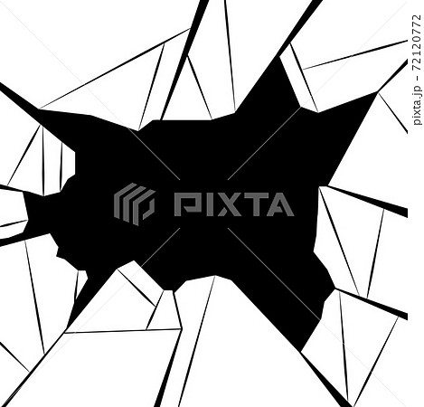 Contour illustration of broken glass with black background. Vandalism and hooliganism. Trusted window. Vector black and white outline element Contour illustration of broken glass with black background. Vandalism and hooliganism. Trusted window. Vector black and white outline element 72120772