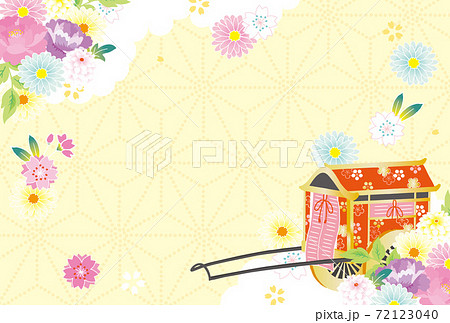 牛車と和柄の花　背景イラスト 72123040