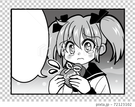 バレンタインチョコを渡そうとし失恋して泣いているセーラー服の少女のイラスト素材