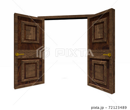 開いた木製の扉の3dレンダリングのイラスト素材
