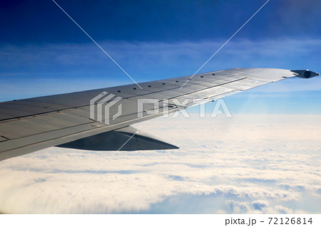 Morning sunrise with Wing of an airplane. Photo applied to tourism operators. picture for add text message or frame website. 72126814