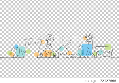 線描圖的人和城鎮景觀 線描圖的人和城鎮景觀 72127666