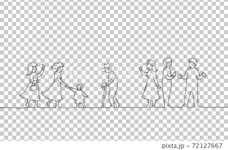 いろいろな人々が集う手描き線画イラスト いろいろな人々が集う手描き線画イラスト 72127667
