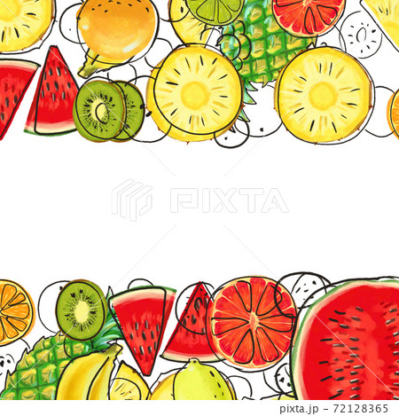 Hand drawn Exotic Fruit border isolated on white background Hand drawn Exotic Fruit border isolated on white background 72128365