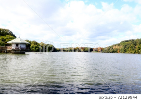 山田池公園:新緑:池の風景:浮御堂 山田池公園:新緑:池の風景:浮御堂 72129944