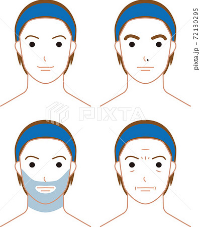 ひげ 皺 鼻毛 太い眉の男性の顔のイラスト素材