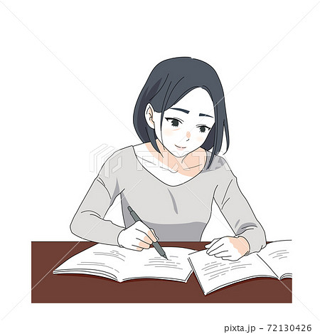 勉強する女性のイラスト素材