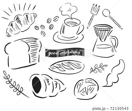 パンとコーヒーの朝食セットのイラスト素材 72130543 Pixta