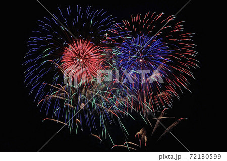 常総きぬ川花火大会 野村花火工業 5号玉100連発 の写真素材