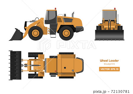 Wheel Loader On White Background Top Side And のイラスト素材